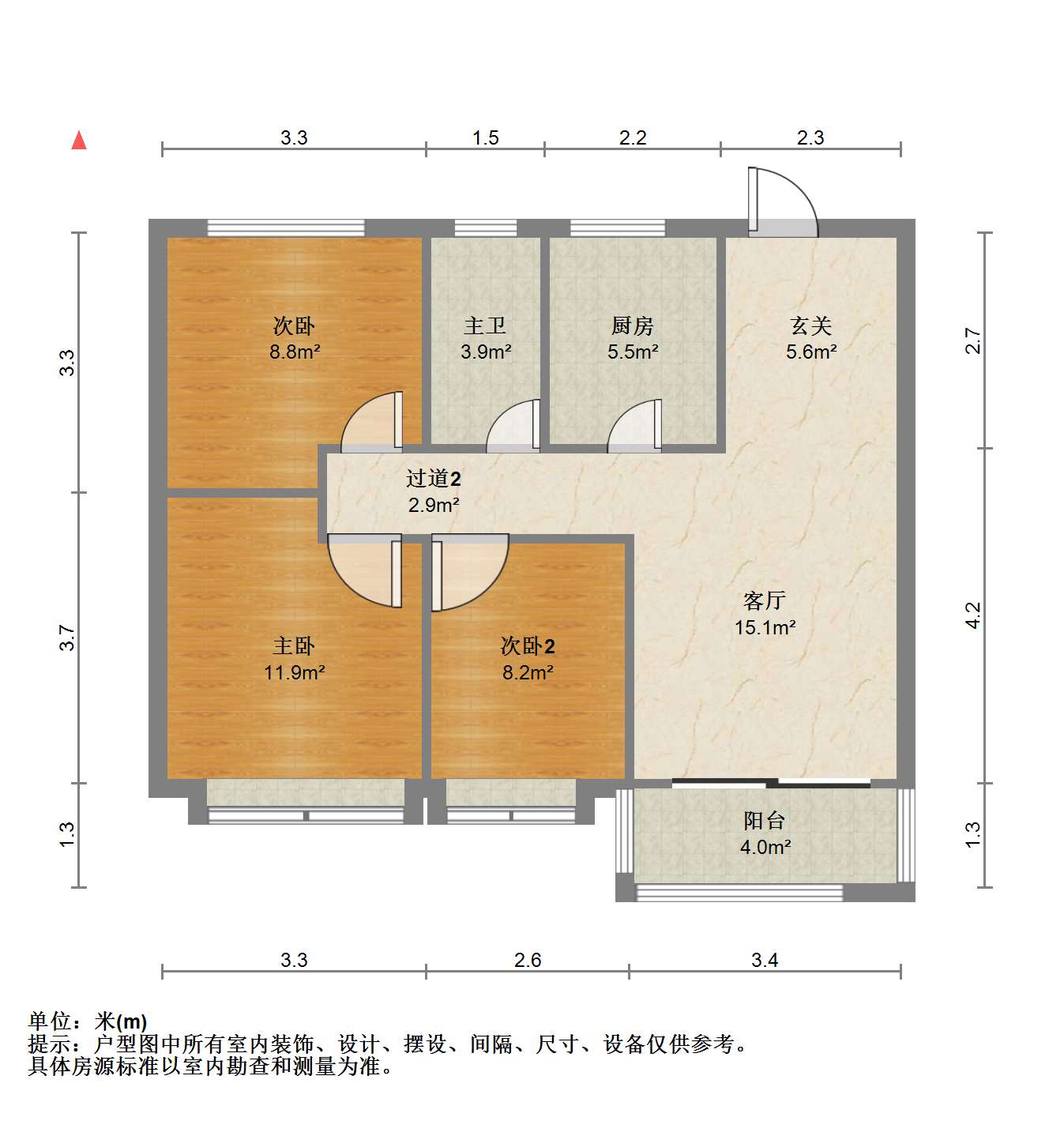 世茂云锦(九龙庭广场) 3室2厅1卫 91.5m&sup2;