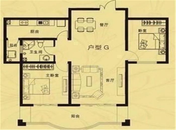 七星花园 3室2厅1卫 106.90m&sup2;