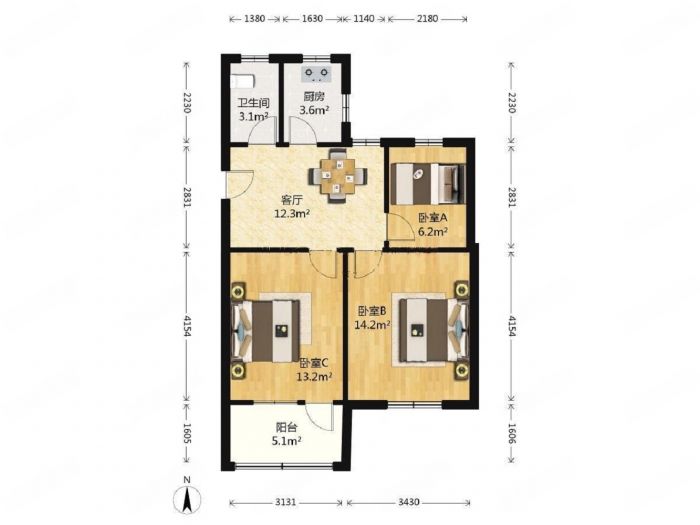 学田东苑 3室1厅1卫 77.27m&sup2;