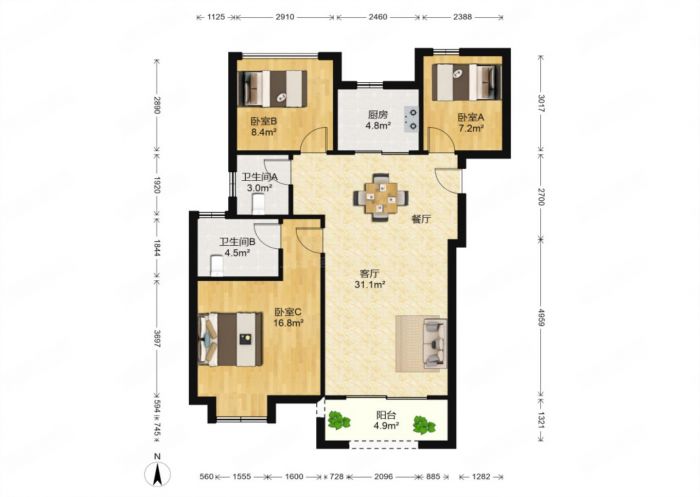 雍锦澜湾 3室2厅2卫 92.84m&sup2;