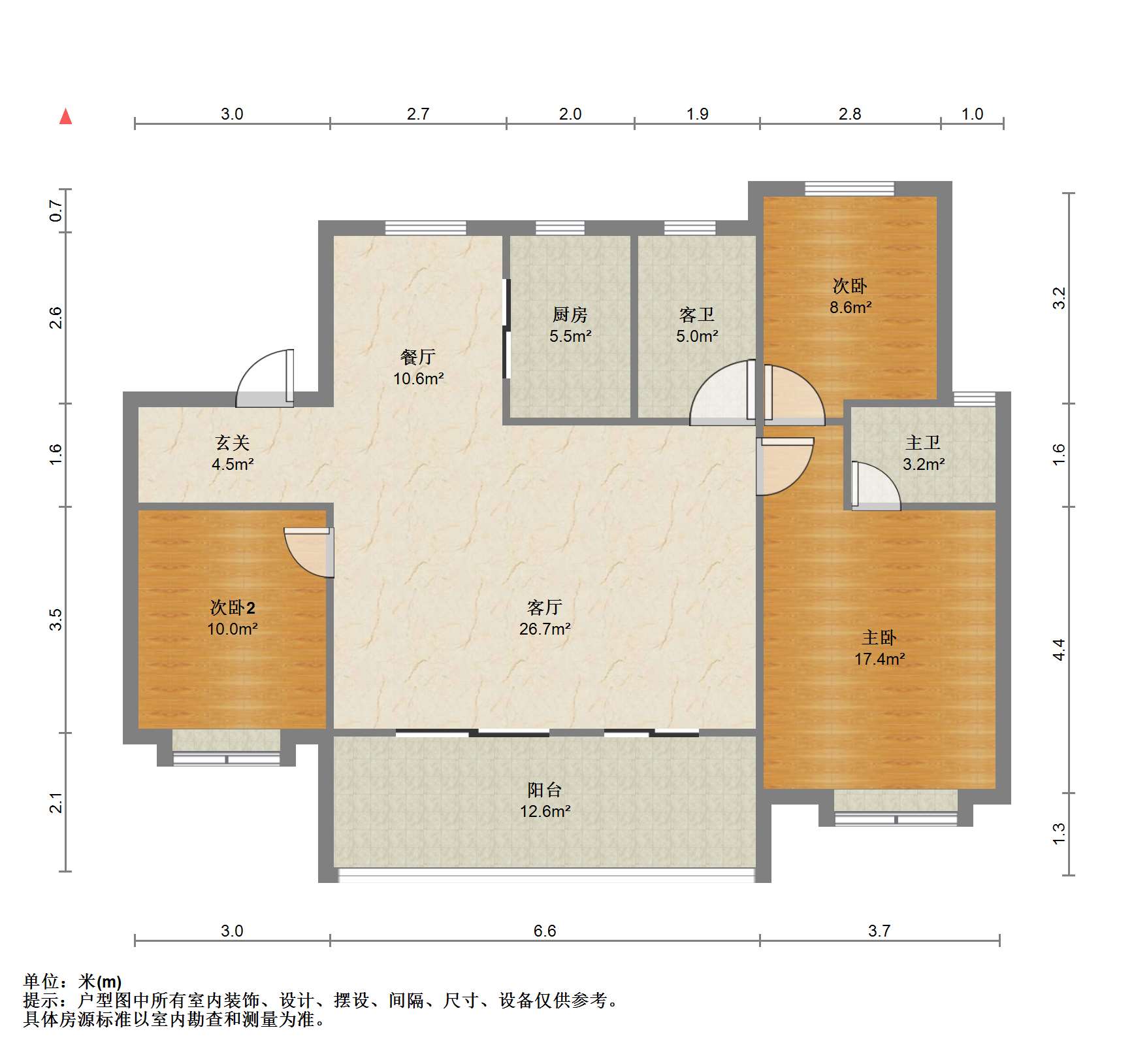 绿地江海图 3室2厅2卫 127m&sup2;