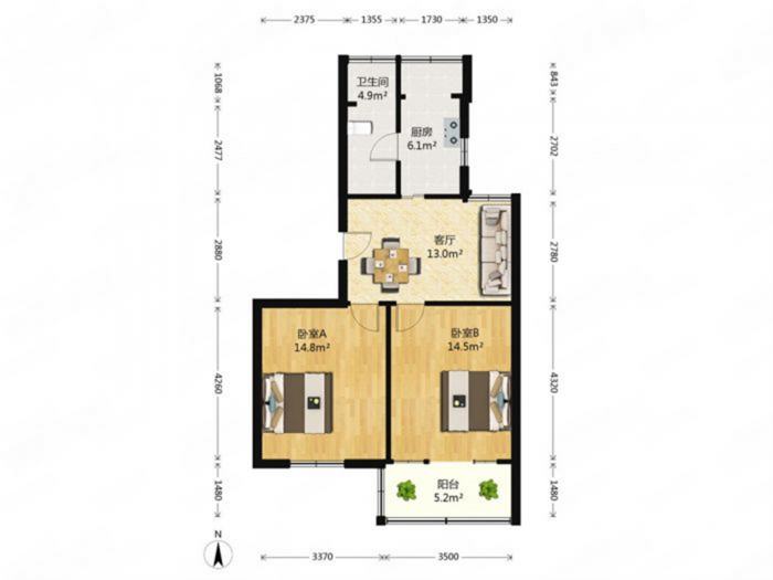 友谊家园 2室2厅1卫 92m&sup2;
