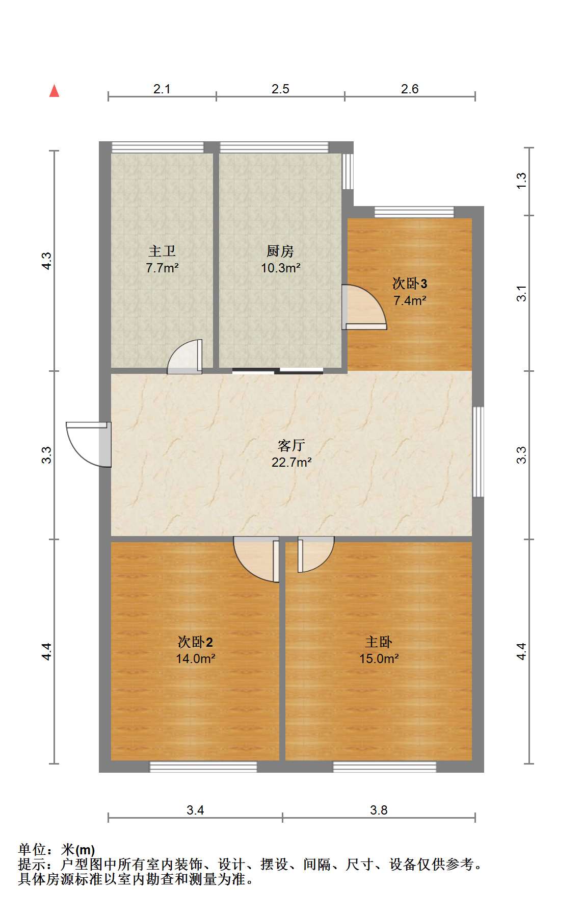 鑫乾花园 3室2厅1卫 99m&sup2;