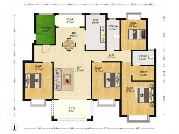 华强城 4室2厅2卫 337.00m&sup2;