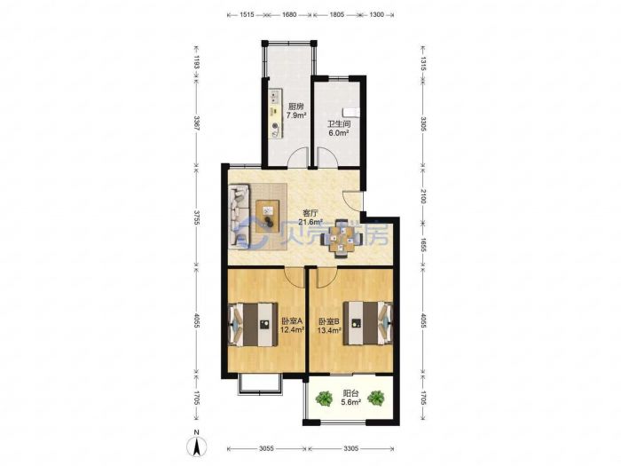 天一裕景苑 2室1厅1卫 77.00m&sup2;