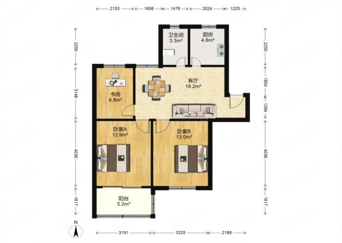 北濠桥东村 2室2厅1卫 77m&sup2;