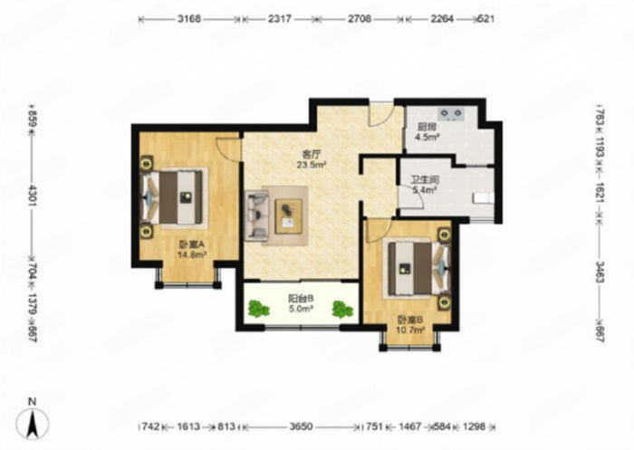 尚海湾 2室2厅1卫 90.00m&sup2;
