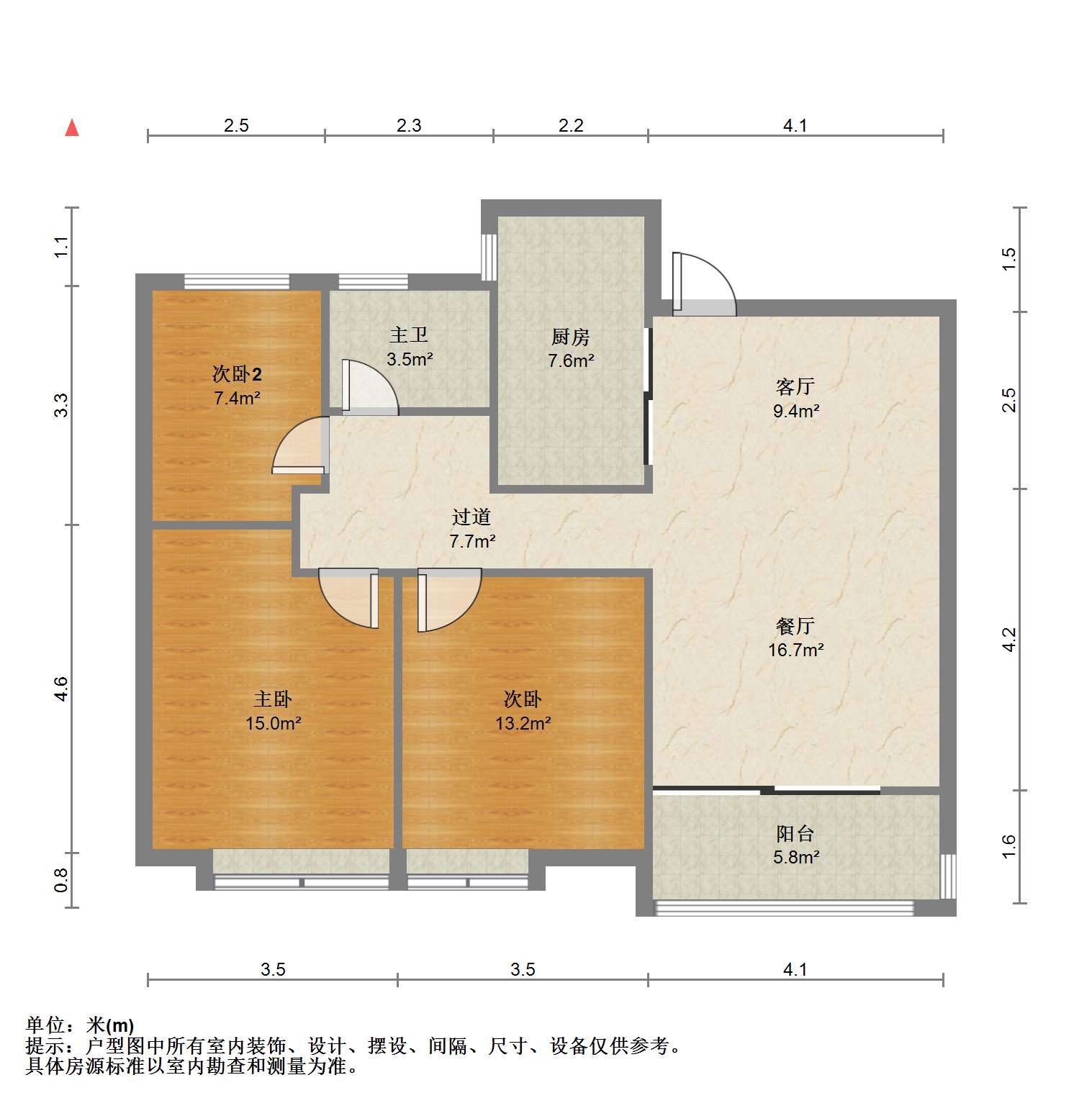 苏建阳光新城 3室1厅1卫 106m&sup2;