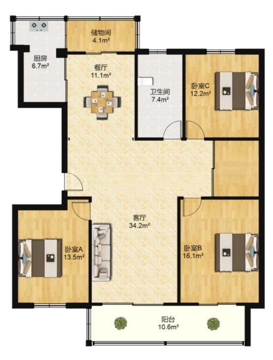 天勤家园 3室2厅2卫 140m&sup2;