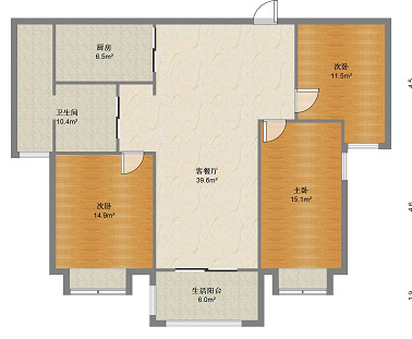 华强城一期 3室2厅1卫 123.00m&sup2;