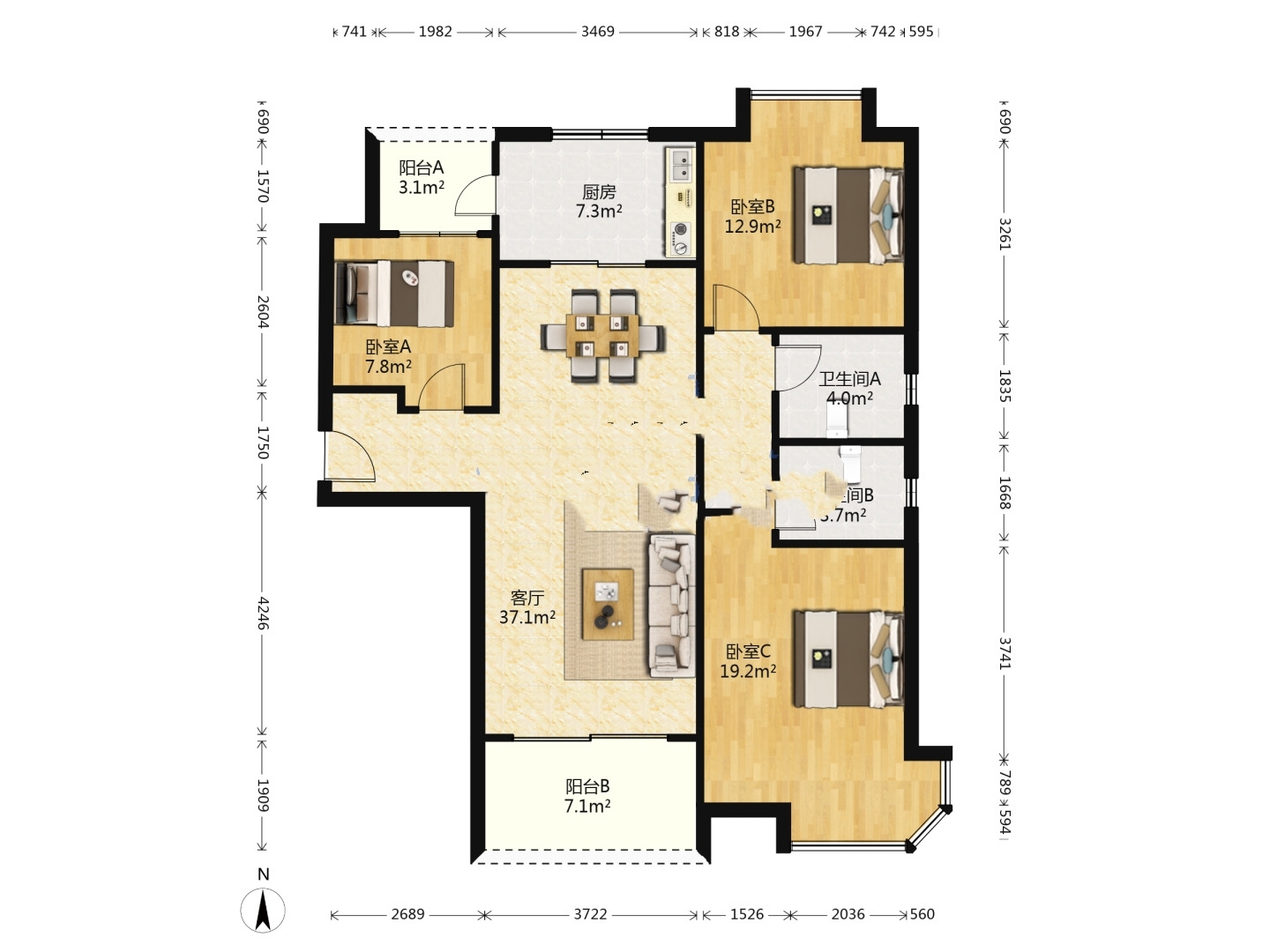 碧桂园(南通经济技术开发区) 3室2厅1卫 123.00m&sup2;
