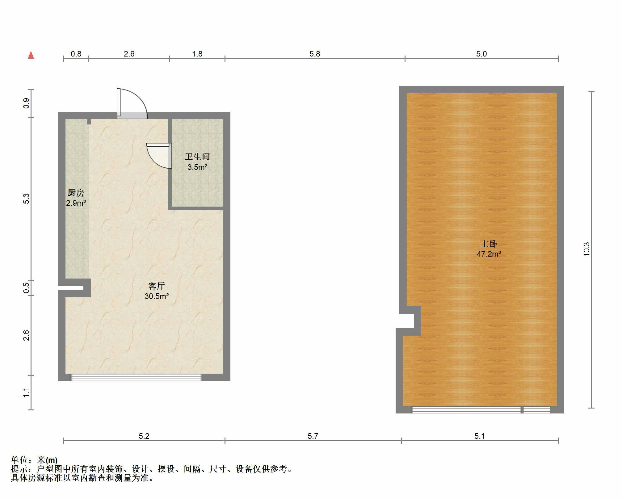 瑞安名邸 1室1厅1卫 45m&sup2;