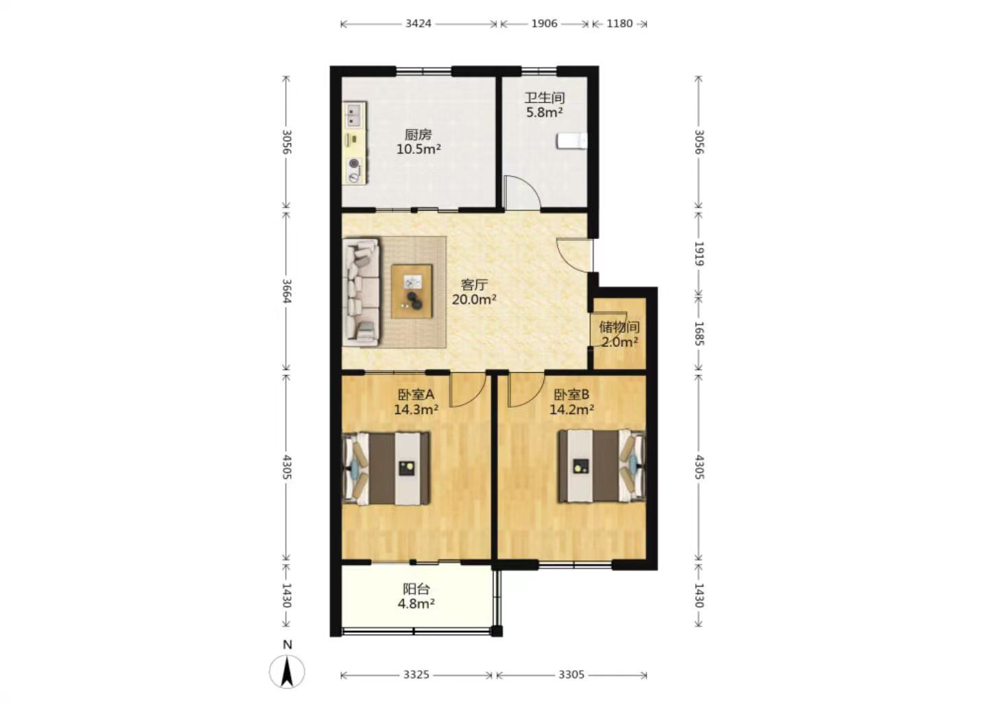 新星苑 2室1厅1卫 78m&sup2;
