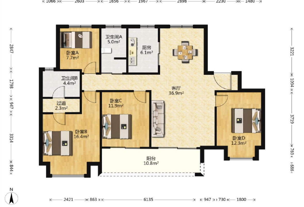 君兰天悦 4室2厅2卫 139m&sup2;
