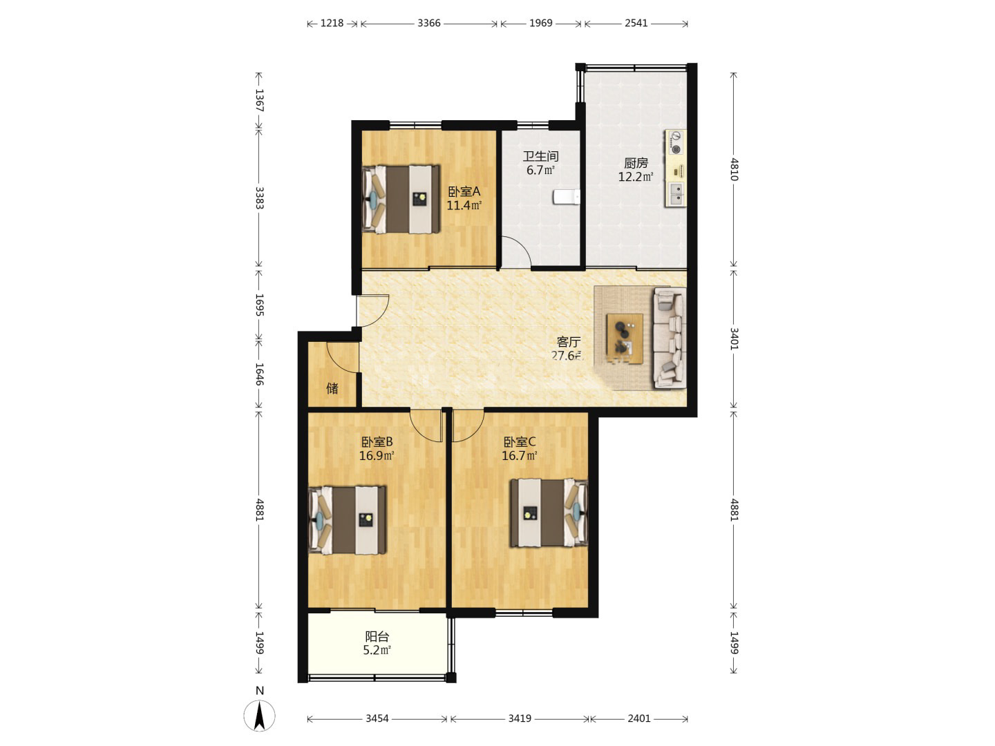 世纪新城 3室2厅1卫 111.73m&sup2;
