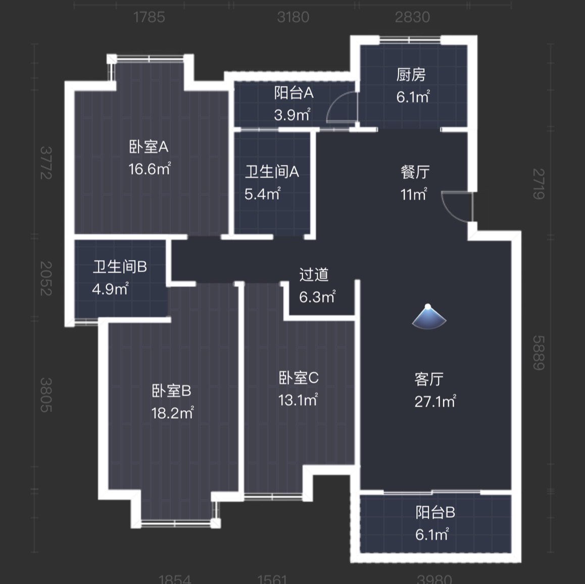 江海皇都私家花园 3室2厅1卫 130.74m&sup2;