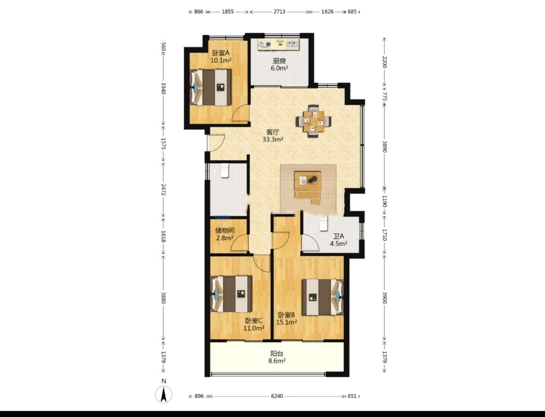 绿城沁园 3室2厅2卫 116.59m²