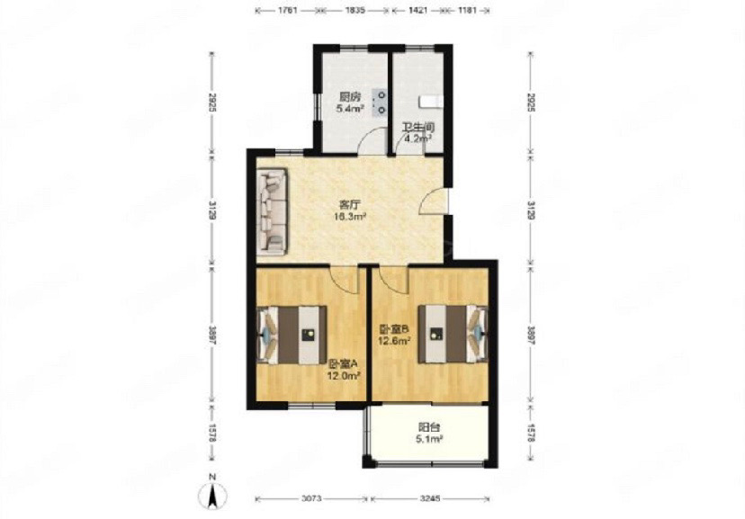 光明南村 2室1厅1卫 68m&sup2;