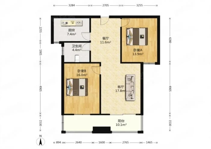 颐景苑 2室1厅1卫 98.62m&sup2;