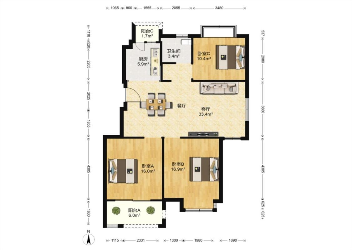 仁和景苑 3室2厅1卫 109.1m&sup2;