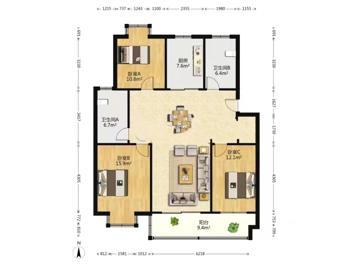 金霞南苑南区 3室2厅2卫 131.00m&sup2;