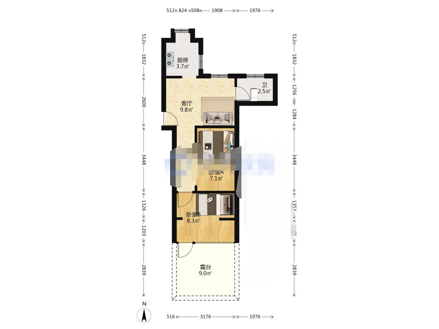 新建路新村(新建花苑) 1室1厅1卫 46m&sup2;