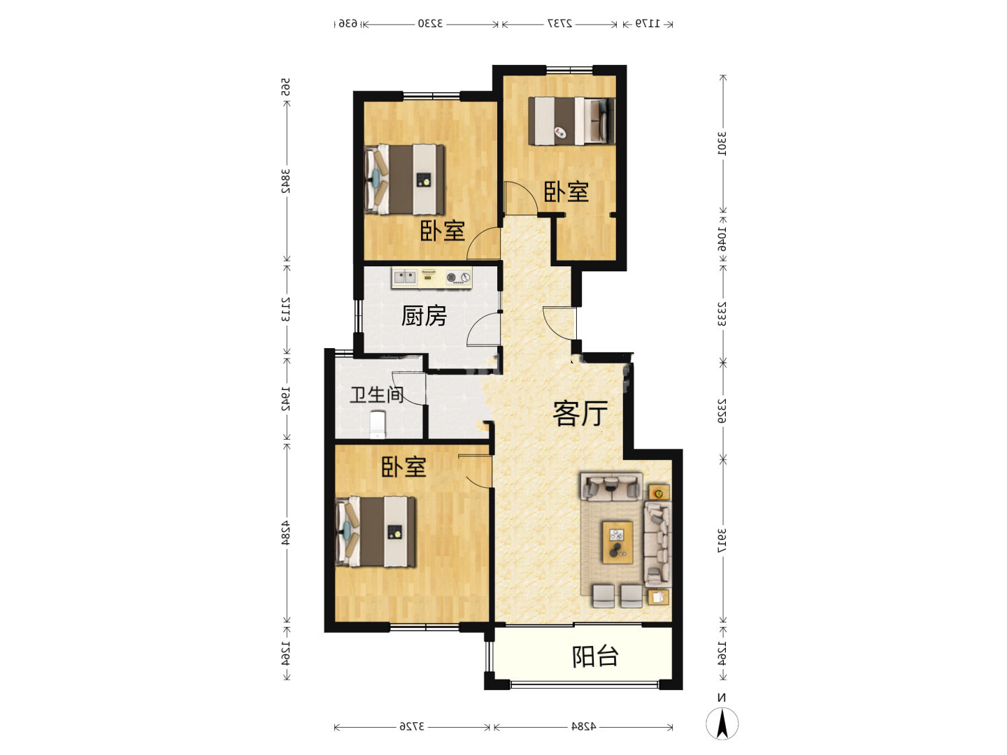 万濠世家 3室2厅1卫 110m&sup2;