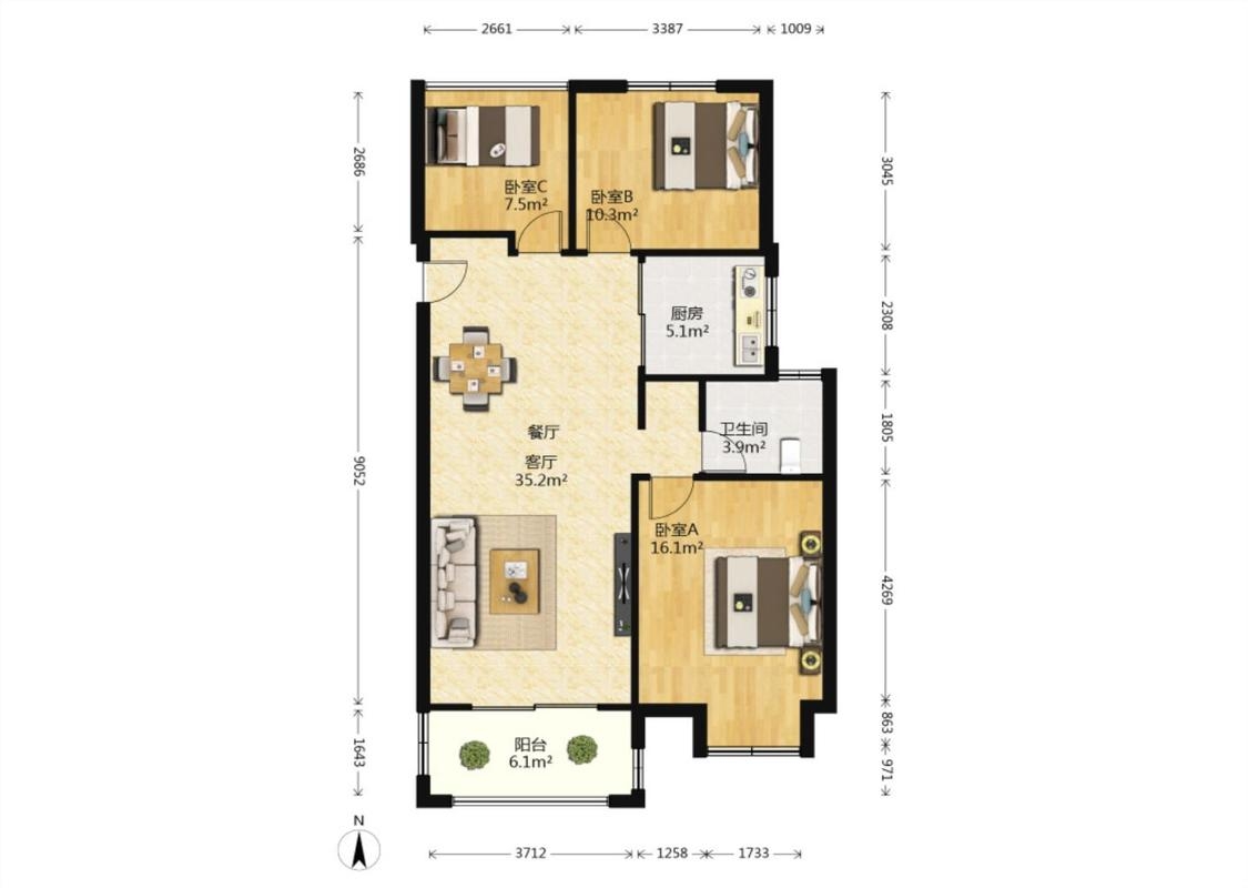 仁和景苑 2室2厅1卫 104.00m&sup2;