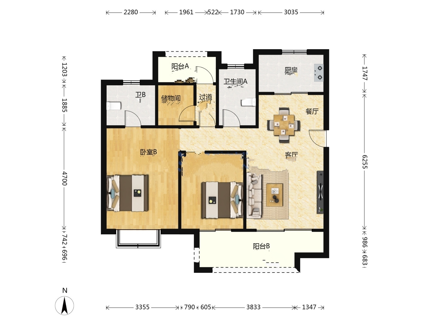 绿地新里城 3室2厅2卫 115m&sup2;