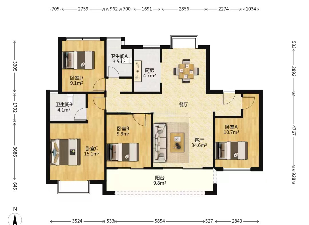 中南熙悦(南通经济技术开发区) 4室2厅2卫 136m&sup2;