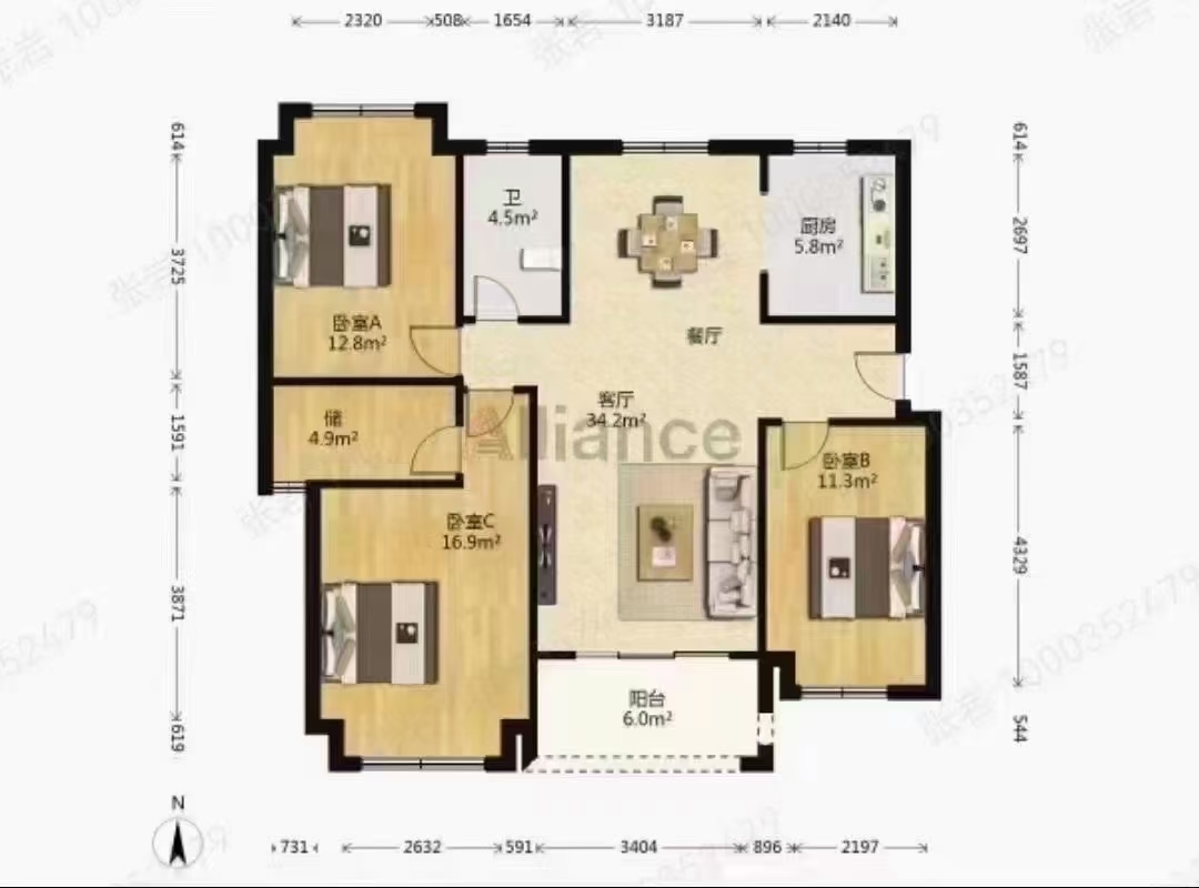 星辰花园 3室2厅1卫 132m&sup2;