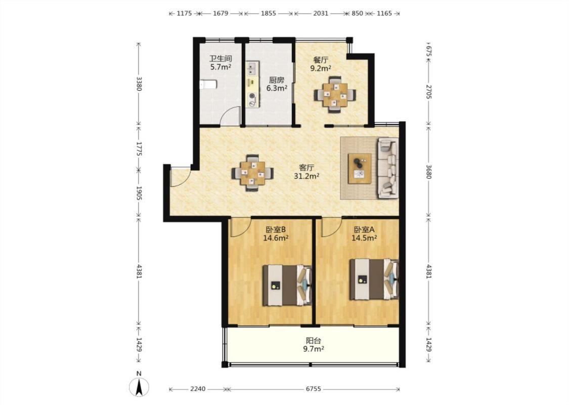 仁和家园 3室2厅1卫 110m&sup2;