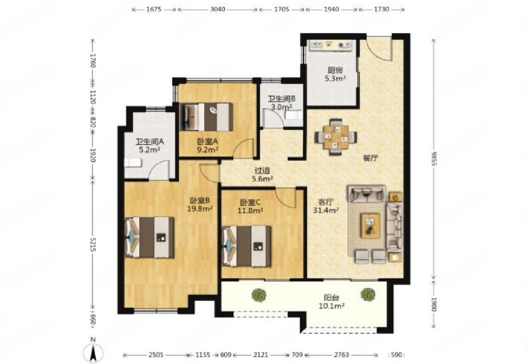 万科有湖（翡翠心湖） 3室2厅2卫 127m&sup2;