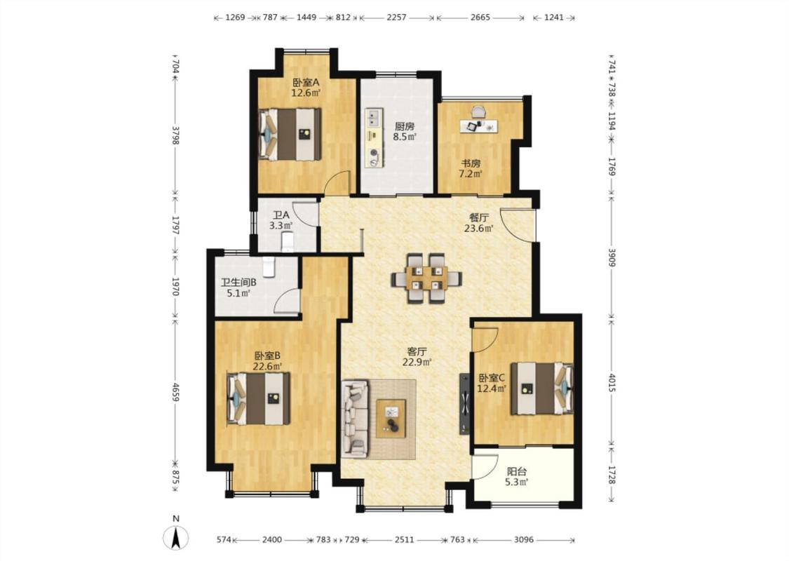 德诚&middot;翰景园 4室2厅2卫 138.06m&sup2;