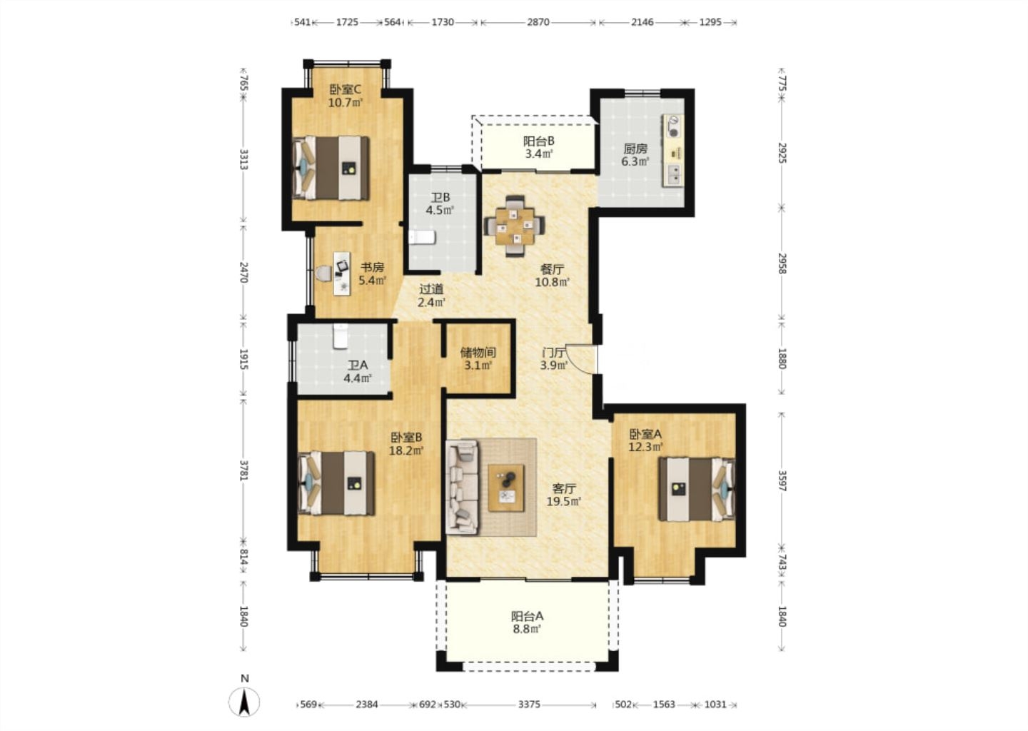 南通1912 4室2厅2卫 143.58m&sup2;