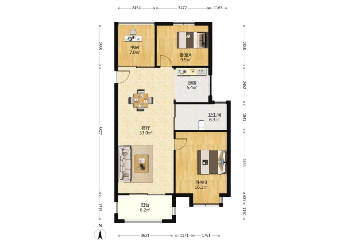 仁和景苑 3室2厅1卫 105m&sup2;