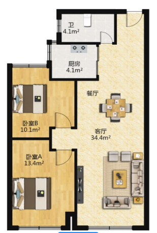 和融&bull;优山美地名邸 2室2厅1卫 86.49m&sup2;