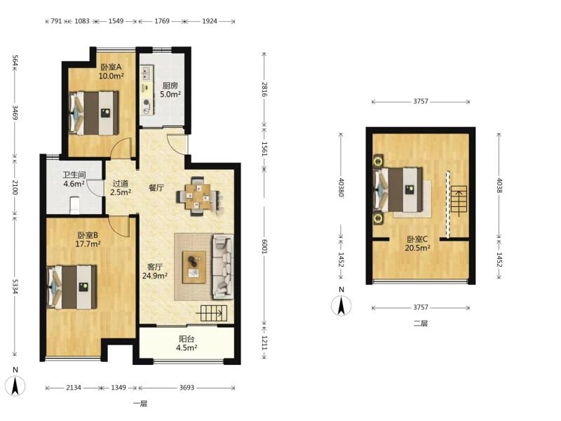苏建阳光新城 3室2厅1卫 98.00m&sup2;