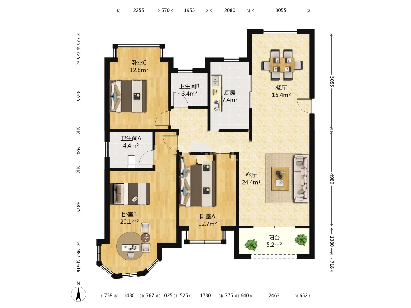 中南世纪花城三期 3室2厅2卫 132m&sup2;