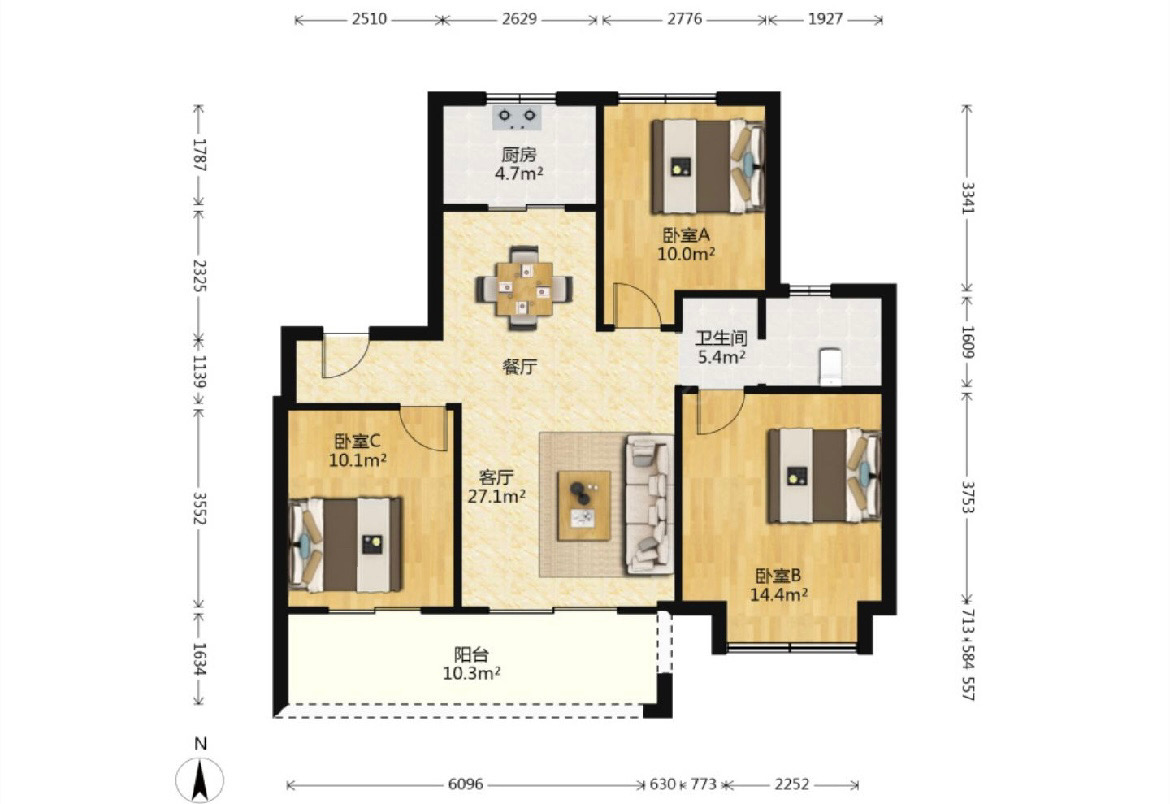 融创盛和九里桃源 3室2厅1卫 108m&sup2;