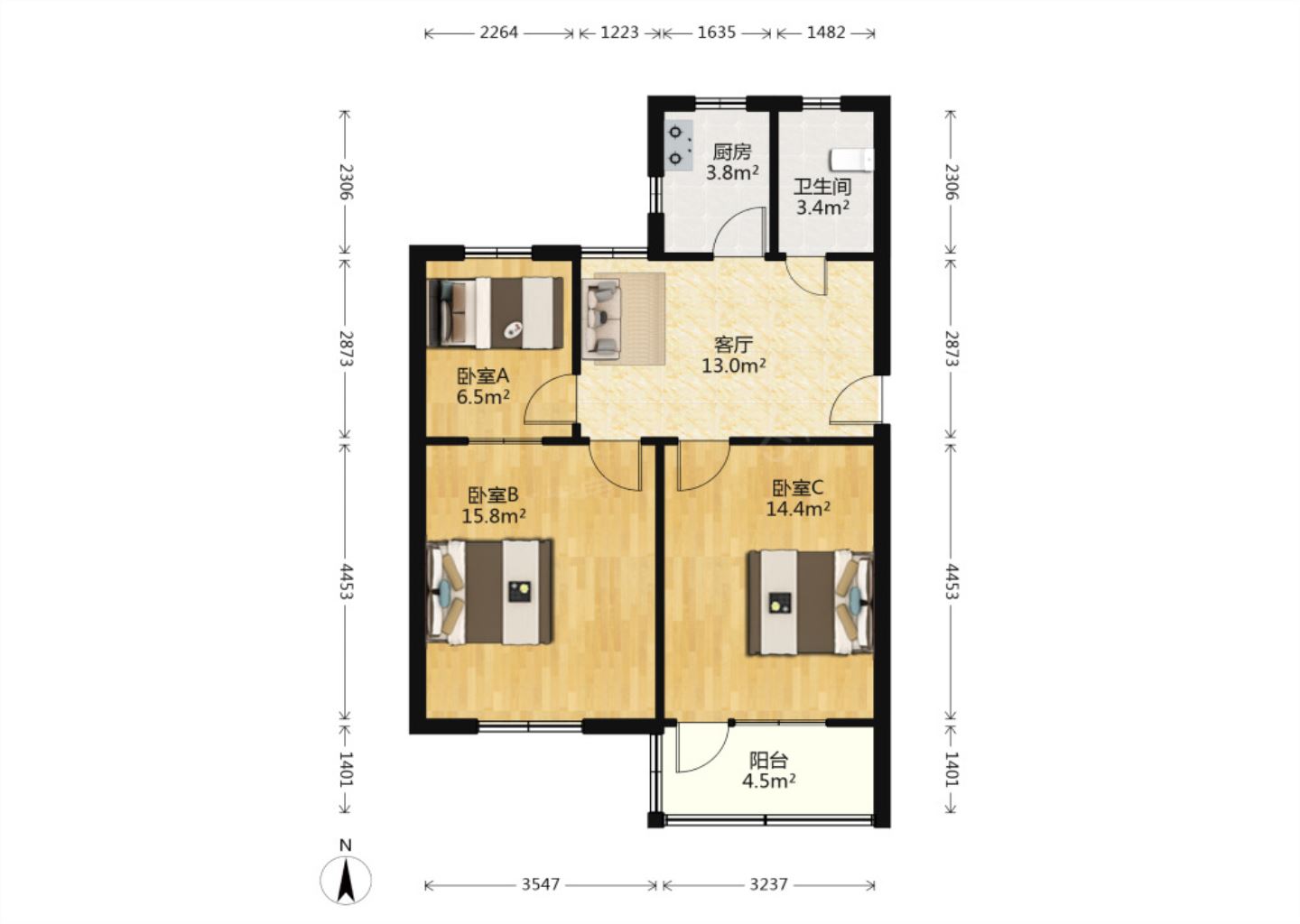 富新社区 2室1厅1卫 72m&sup2;