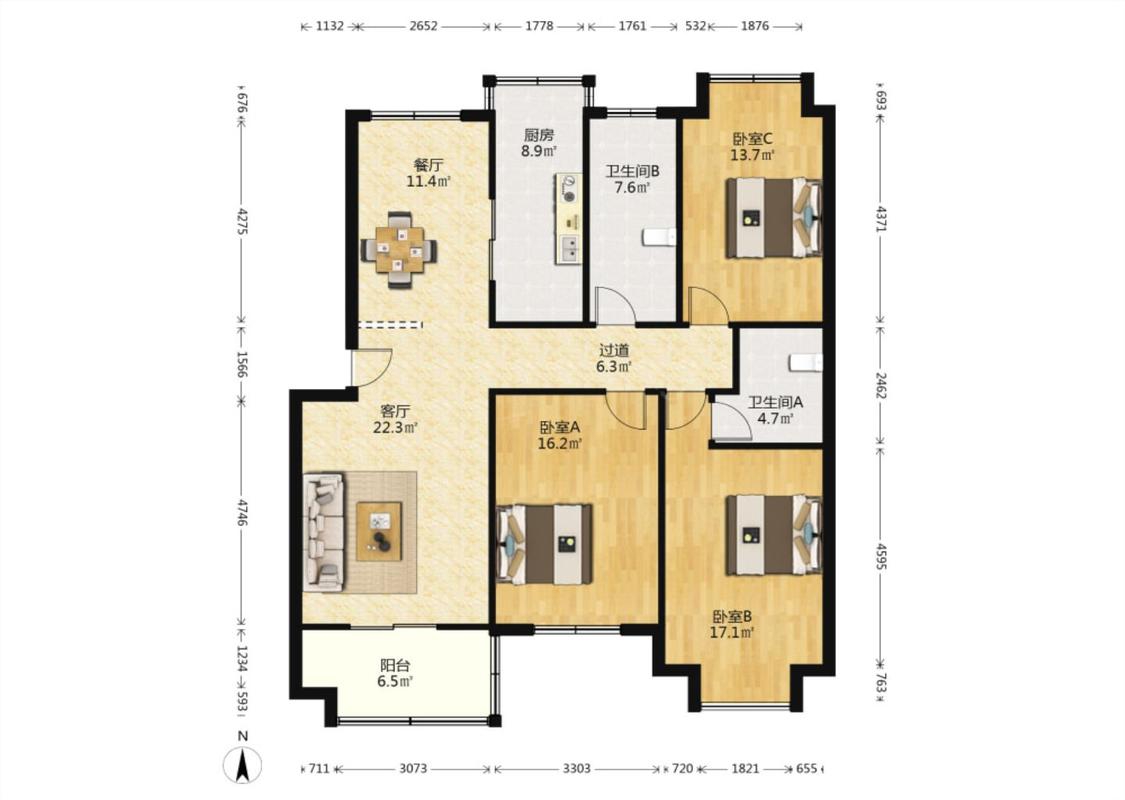 兴发花苑 3室2厅2卫 136m&sup2;