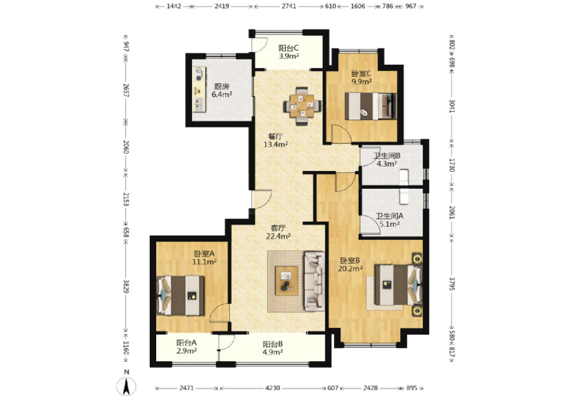 绿城沁园 3室2厅2卫 133m&sup2;