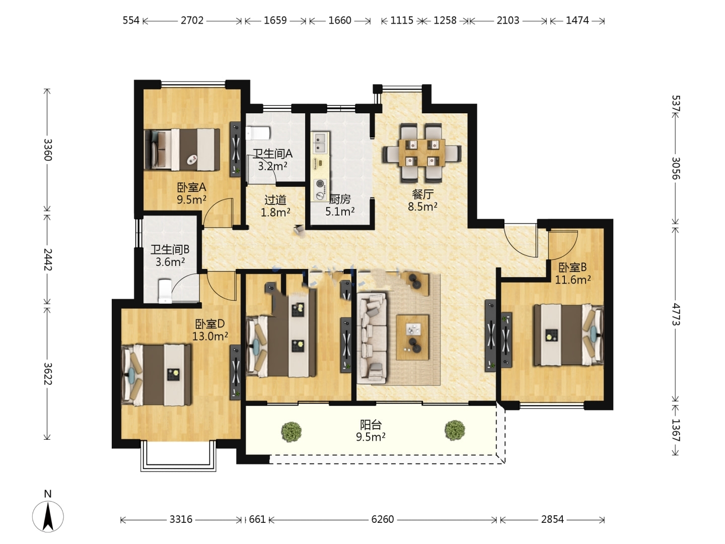 春风南岸东园 4室2厅2卫 141m&sup2;