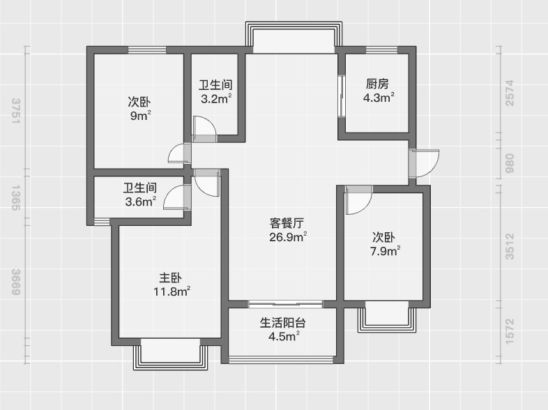 南通雅居乐花园 3室2厅1卫 127m&sup2;