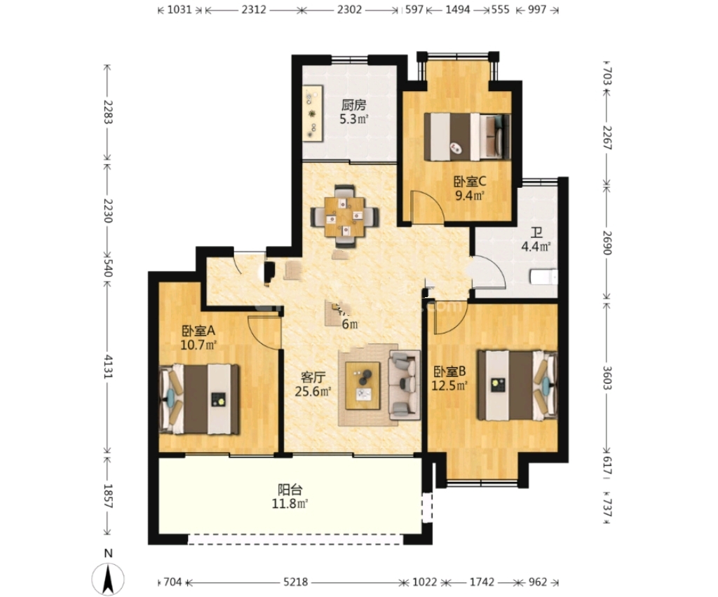 远创宸樾 3室2厅1卫 99.45m&sup2;