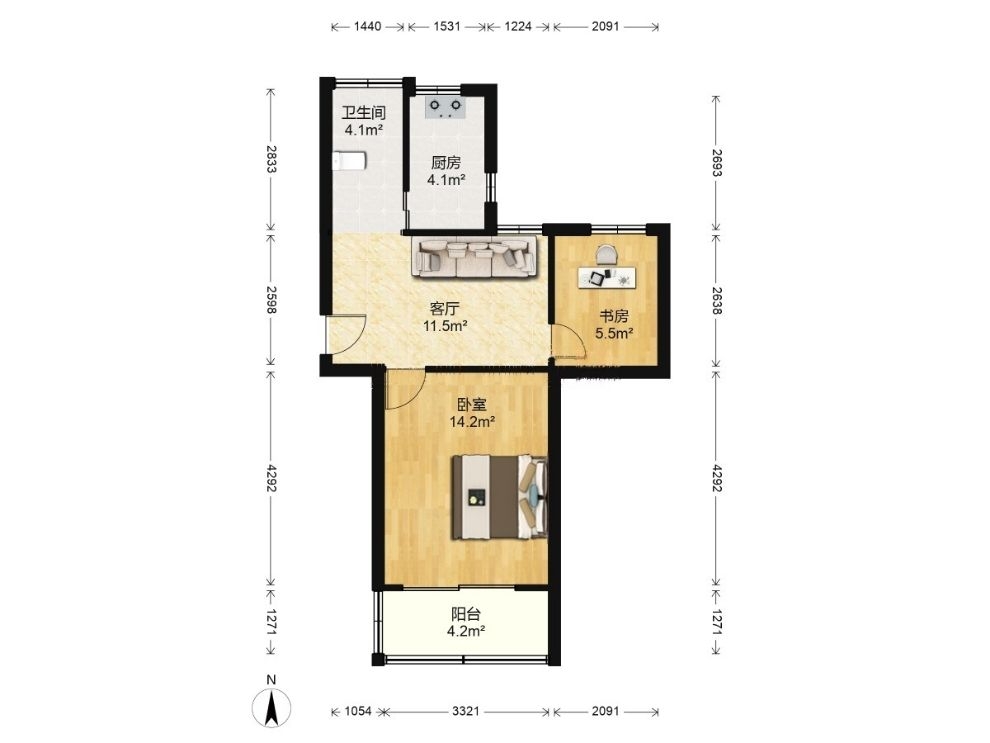 板桥东村 2室1厅1卫 55m&sup2;