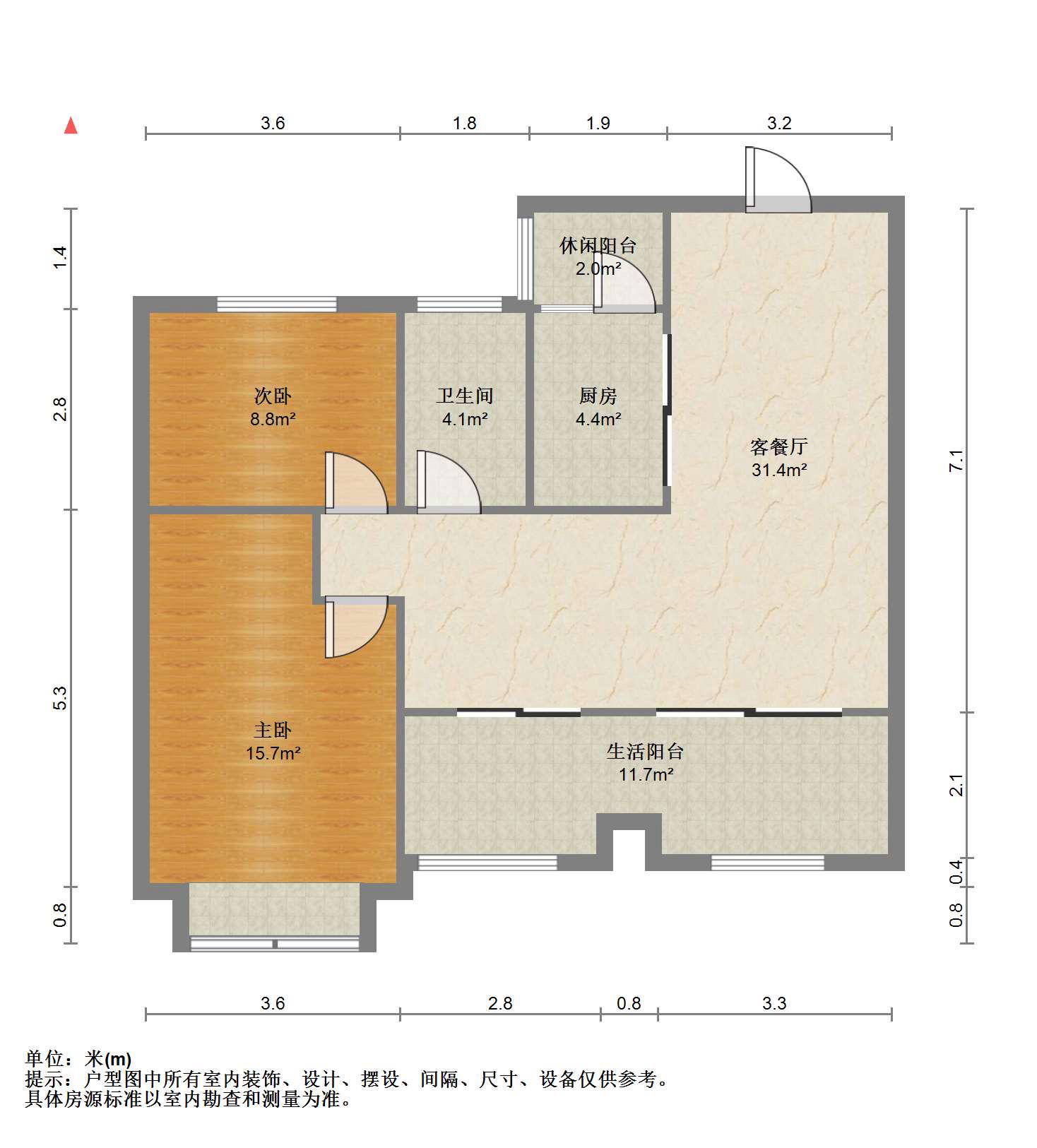 万达华府 3室2厅1卫 90.89m²