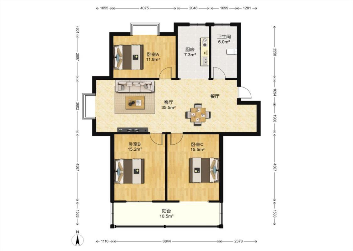仁和家园 3室2厅1卫 120m&sup2;