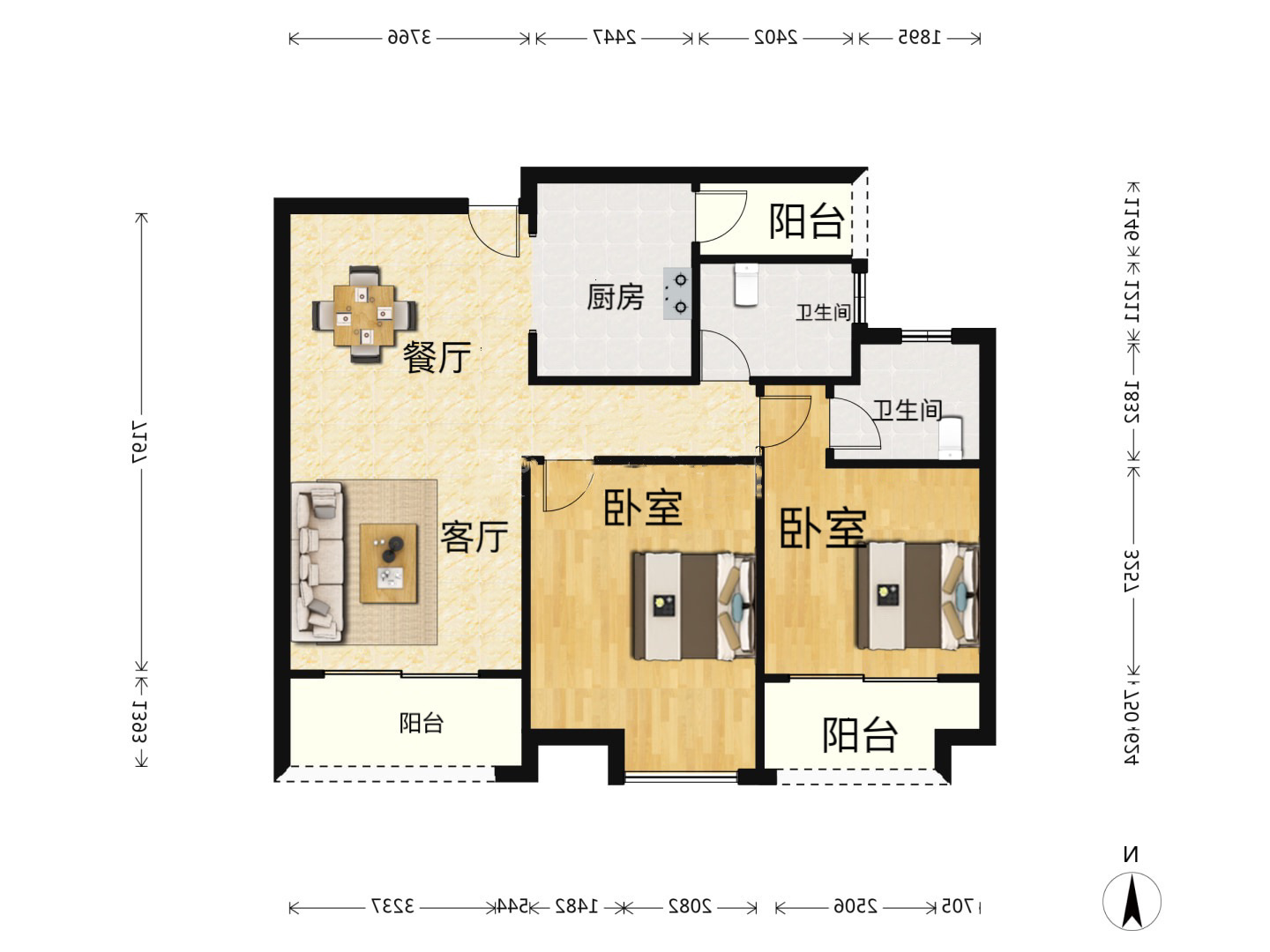 江景国际家园北区 3室2厅1卫 108.55m&sup2;
